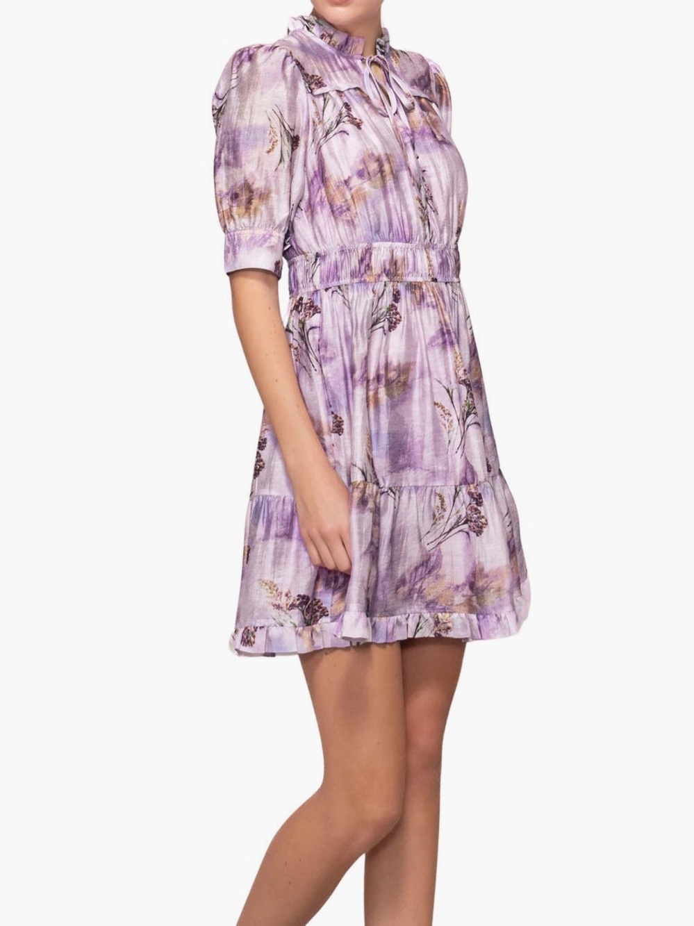 NWT Melloday Printed Shirred Lilac Multi Dress Size Medium - Picture 8 of 9
